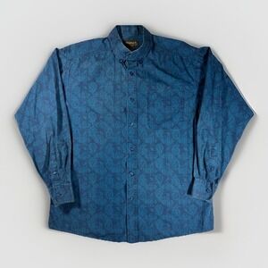 Ariat Trey Classic Blue Paisley Button Down Shirt Men's Large Cotton LS
